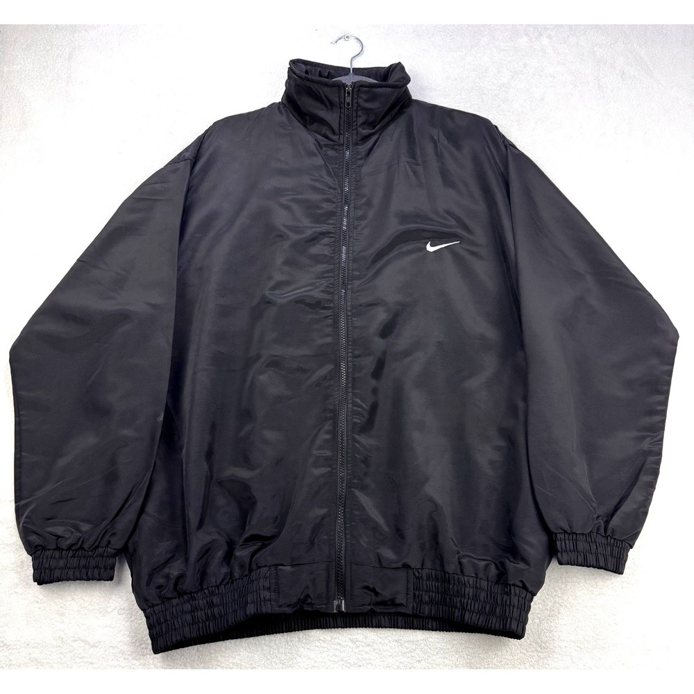 Nike Vintage Windbreaker Bomber Mens L Black Big Swoosh Full Zip Y2K